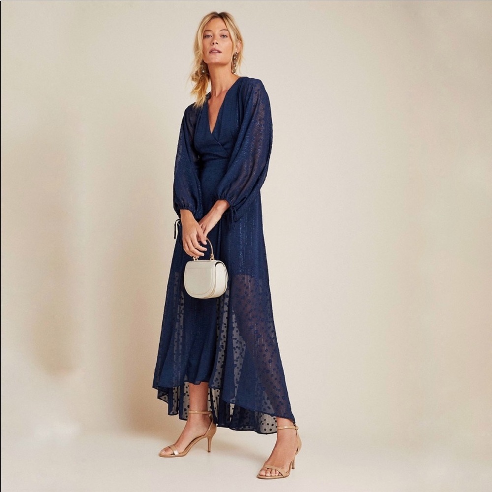 NWT Anthropologie Hutch Leigh Navy Midi Wrap Dress Petite Small